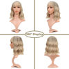 Picture of VCKOVCKO Ombre Blonde Wavy Wig with Bangs Women's Shoulder Length Bob Wig Black to Blonde Short Curly Wavy Synthetic Cosplay Wig for Girls (12", Omber Blonde)