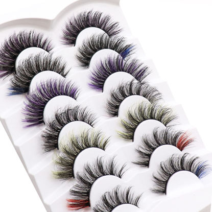 Picture of Veleasha Colored Lashes 7 Pairs Pack False Eyelashes with Different Color, 6D Faux Mink Lashes Fluffy Wispy Eyelashes for Dramatic Eye Makeup (7A-02)