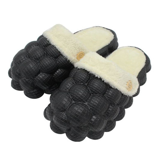 Picture of Bubble Slides for Women/Men, Massage Fun Golf Slides, Unisex Slip-On Plush Home Slippers, Quiet and Comfortable Home Bedroom Slippers, Soft Stress Relief EVA Slippers, Non-Slip Stylish Slippers (4-5 Women/3-4 Men, Black Plush, numeric_4)