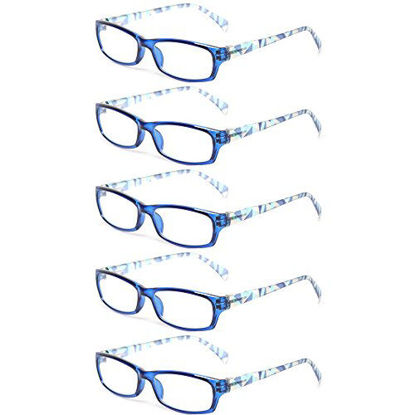 Picture of Kerecsen Reading Glasses 5 Pairs Fashion Ladies Readers Spring Hinge with Pattern Print Eyeglasses for Women (5 Pack Blue, 4.0)