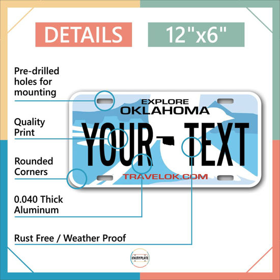 GetUSCart InkMyPlate Personalized Oklahoma Car License Plate Choose