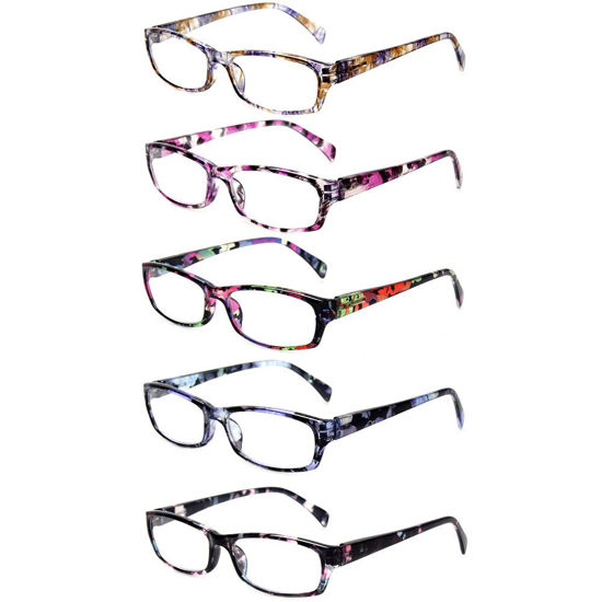 Picture of Kerecsen Reading Glasses 5 Pairs Fashion Ladies Readers Spring Hinge with Pattern Print Eyeglasses for Women (Mix Color -2, 3.00)