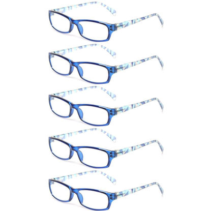 Picture of Kerecsen Reading Glasses 5 Pairs Fashion Ladies Readers Spring Hinge with Pattern Print Eyeglasses for Women (5 Pack Blue, 5.0)