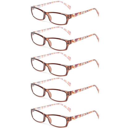 Picture of Kerecsen Reading Glasses 5 Pairs Fashion Ladies Readers Spring Hinge with Pattern Print Eyeglasses for Women (5 Pack Brown, 5.0)