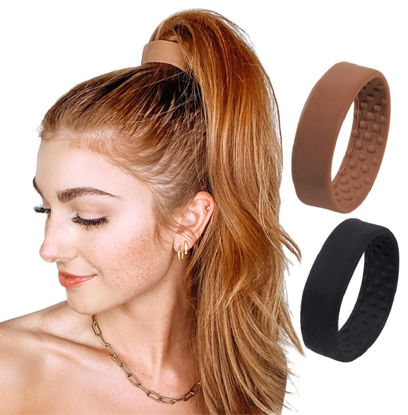 Picture of PONY-O Revolutionary Hair Tie Alternative Ponytail Holders - 2 Pack Black and Copper Original Patented Hair Styling Accessories - Medium PONY-O for Fine to Normal Hair or Slightly Thick Hair