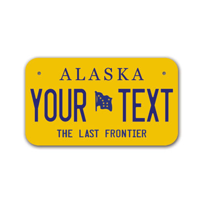 Picture of InkMyPlate Personalized Alaska Mini License Plate | Choose from 50 States | Moto 7x4 in | Custom License Plate for Kids Power Wheels | Golf Cart, Motorcycle, Moped, Wagons, ATV | Aluminum