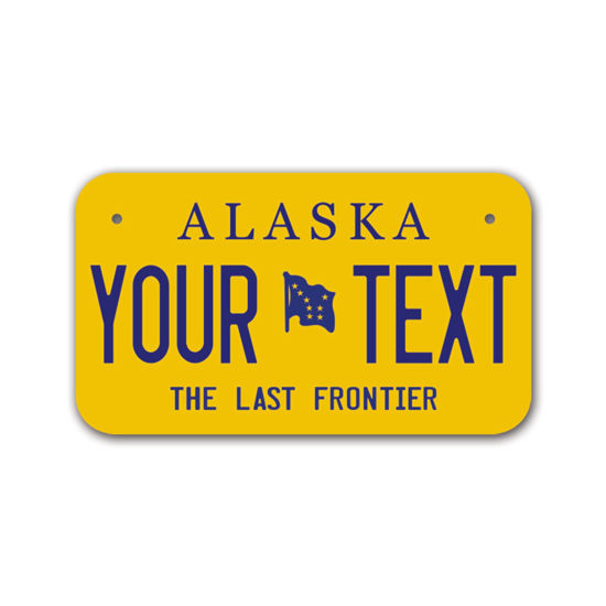 Picture of InkMyPlate Personalized Alaska Mini License Plate | Choose from 50 States | Moto 7x4 in | Custom License Plate for Kids Power Wheels | Golf Cart, Motorcycle, Moped, Wagons, ATV | Aluminum