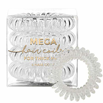 Picture of Kitsch Mega Hair Coils, Spiral Hair Ties for Women, Phone Cord Elastic Hair Ties for Thick Hair, Elastic Hair Bands, Ponytail Holder, Hair Elastics for Women Girls - 4 pack (Clear)
