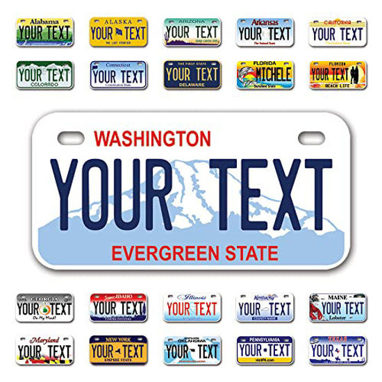 Picture of InkMyPlate Personalized Washington Mini License Plate | Choose from 50 States | Bike 6x3 inch | Custom License Plate for Kids Power Wheels | Golf Cart, Motorcycle, Moped, Wagons, ATV | Aluminum