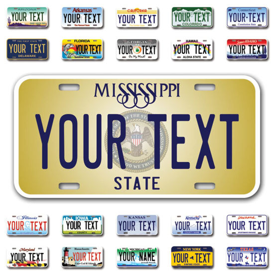 Picture of InkMyPlate Personalized Mississippi Car License Plate | Choose from All 50 Sates | 6x12 Inch | Custom Mississippi License Plate for Front of Car | Personalized Custom Car Tags | Made USA 040 Aluminum