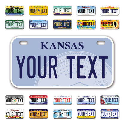 Picture of InkMyPlate Personalized Kansas Mini License Plate | Choose from 50 States | Bike 6x3 in | Custom License Plate for Kids Power Wheels | Golf Cart, Motorcycle, Moped, Wagons, ATV | Aluminum