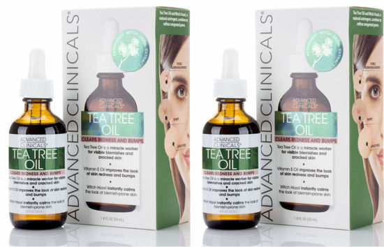 Picture of Advanced Clinicals Tea Tree Oil Facial Skin Care Serum Spot Treatment Targets Redness, Bumps, Acne, & Dry Itchy Skin - Pure Tea Tree W/ Vitamin E, Witch Hazel, & Sunflower Extract, 1.8 Fl Oz (2-Pack)