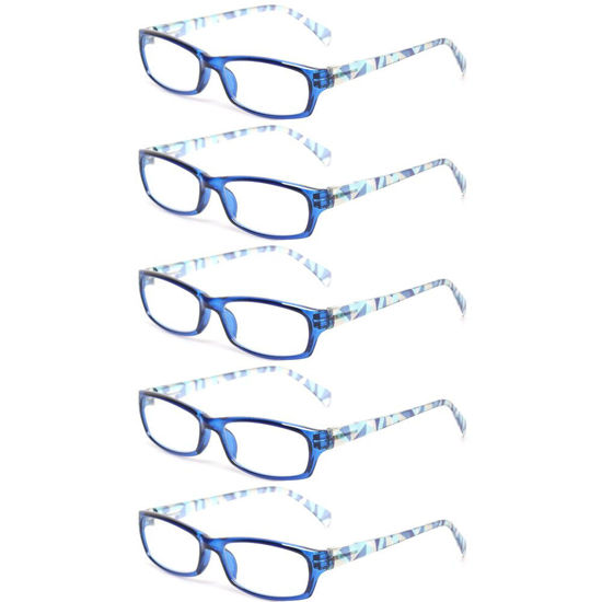 Picture of Kerecsen 5 Pairs Fashion Ladies Reading Glasses Spring Hinge Pattern Design Readers, 5 Pack Blue, Medium