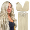 Picture of GOO GOO Clip-in Hair Extensions for Women, Soft & Natural, Handmade Real Human Hair Extensions, Platinum Blonde, Long, Straight #60A, 7pcs 120g 22 inches