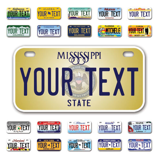 Picture of InkMyPlate Personalized Mississippi Mini License Plate | Choose from 50 States | Bike 6x3 in | Custom License Plate for Kids Power Wheels | Golf Cart, Motorcycle, Moped, Wagons, ATV | Aluminum