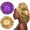 Picture of 2PCS Large Satin Bonnet,Silk Bonnet Hair Wrap for Sleeping, Sleep Cap with Elastic Soft Band, Big Bonnets for Black Women Hair Care (Purple,Gold)