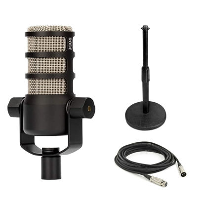 Picture of Rode PodMic Dynamic Podcast Microphone with Gator GFW-MIC-0501 Desktop Mic Stand, XLR Cable and StreamEye Polishing Cloth