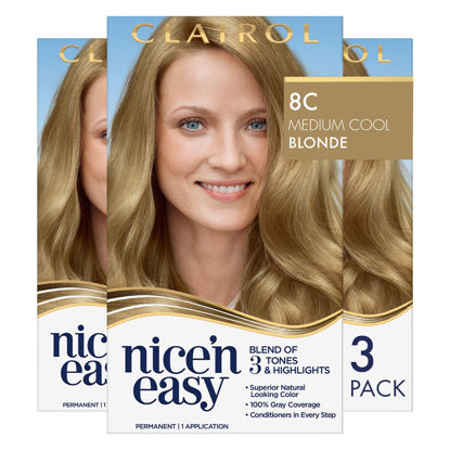 Picture of Clairol Nice'n Easy Permanent Hair Dye, 8C Medium Cool Blonde Hair Color, Pack of 3