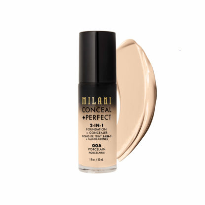 Picture of Milani Conceal + Perfect 2-in-1 Foundation + Concealer (1 Fl. Oz.) Liquid Foundation - Cover Under-Eye Circles, Blemishes & Skin Discoloration for a Flawless Complexion (Porcelain)