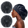 Picture of 2PCS Large Satin Bonnet,Silk Bonnet Hair Wrap for Sleeping, Sleep Cap with Elastic Soft Band, Big Bonnets for Black Women Hair Care (Black, Black)