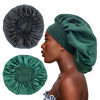 Picture of 2PCS Large Satin Bonnet,Silk Bonnet Hair Wrap for Sleeping, Sleep Cap with Elastic Soft Band, Big Bonnets for Black Women Hair Care (Black, Hunter Green)