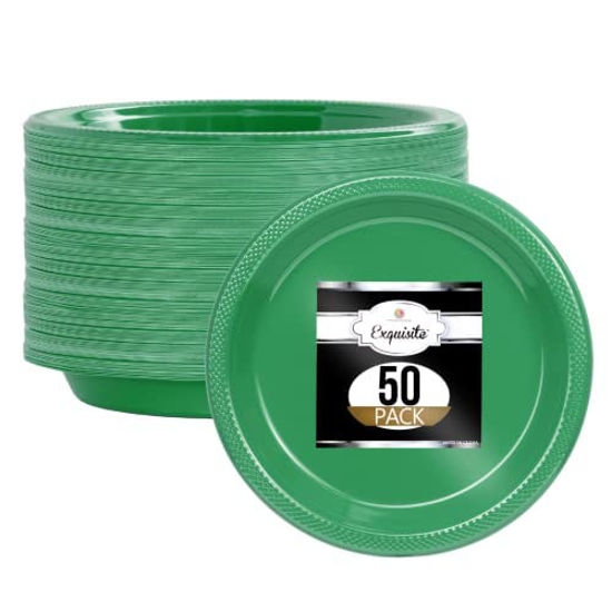 Picture of Exquisite 7 Inch. - Emerald Green Plastic Plates for Parties Dinners Desserts and more - Solid Color Disposable Plates - 50 Count