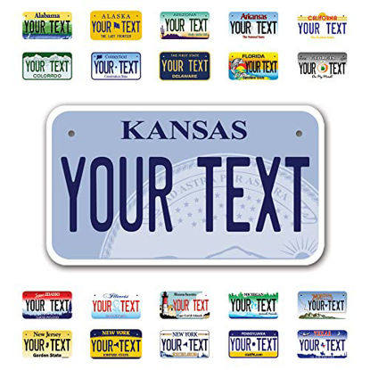 Picture of InkMyPlate Personalized Kansas Mini License Plate | Choose from 50 States | Moto 7x4 | Custom License Plate for Kids Power Wheels | Golf Cart, Motorcycle, Wagons, Moped ATV | Aluminum Made USA