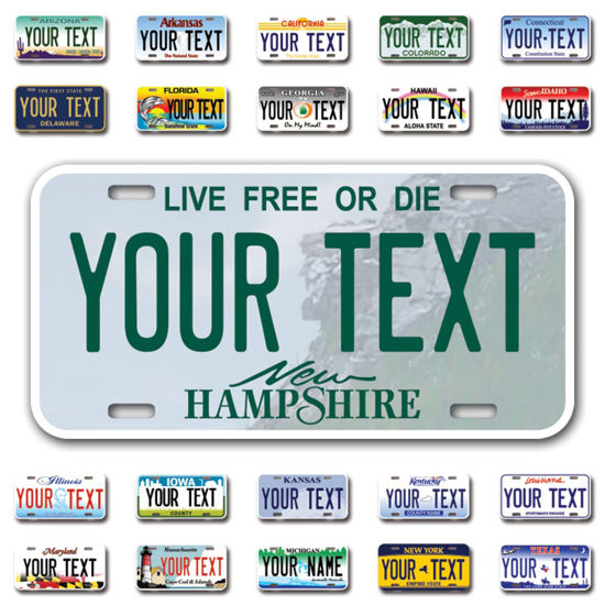 Picture of InkMyPlate Personalized New Hampshire Car License Plate | Choose from All 50 Sates | 6x12 Inch | Custom New Hampshire License Plate for Front of Car | Personalized Custom Car Tags | USA .040 Aluminum