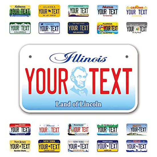 Picture of InkMyPlate Personalized Illinois Mini License Plate | Choose from 50 States | Moto 7x4 | Custom License Plate for Kids Power Wheel 7inchX4inch