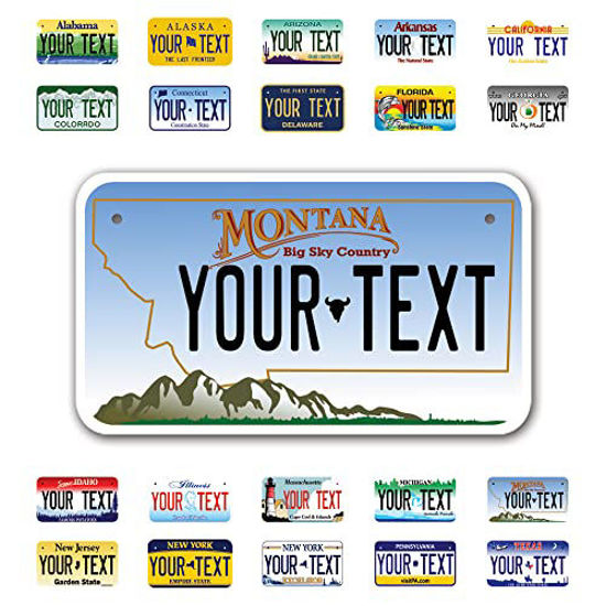 Picture of InkMyPlate Personalized Montana Mountains Mini License Plate | Choose from 50 States Moto 7x4 Custom for Kids Power Wheels Golf Cart, Motorcycle, Wagons, Moped ATV Aluminum USA 7*4inch