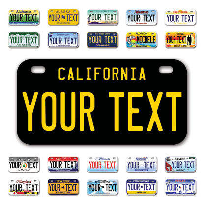 Picture of InkMyPlate Personalized California Black Mini License Plate | Choose from 50 States | Bike 6x3 inch | Custom License Plate for Kids Power Wheels | Golf Cart, Motorcycle, Moped, Wagons, ATV | Aluminum