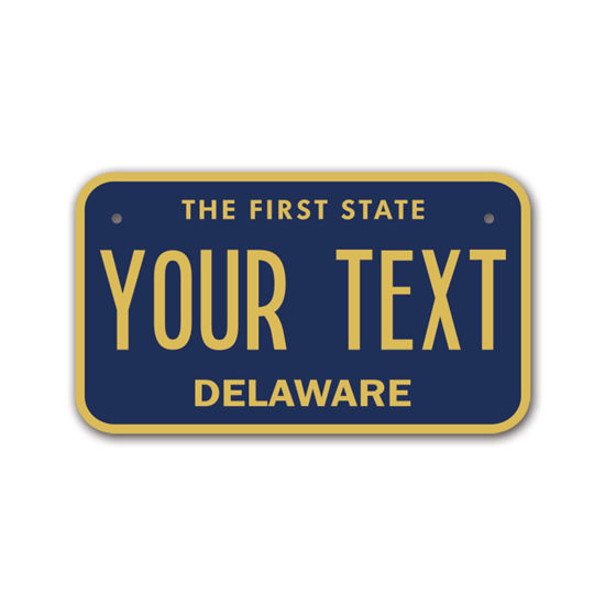 Picture of InkMyPlate Personalized Delaware Mini License Plate | Choose from 50 States |Custom License Plate for Kids Power Wheels | Golf Cart, Motorcycle, Wagons, Moped ATV | Aluminum Made in USA 7*4inch