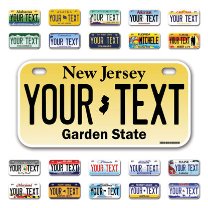 Picture of InkMyPlate Personalized New Jersey Mini License Plate | Choose from 50 States |Custom License Plate for Kids Power Wheels | Golf Cart, Motorcycle, Moped, Wagons, ATV | Aluminum 6*3inch