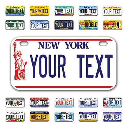 Picture of InkMyPlate Personalized New York Statue Mini License Plate | Choose from 50 States | Bike 6x3 in | Custom License Plate for Kids Power Wheels | Golf Cart, Motorcycle, Moped, Wagons, ATV | Aluminum