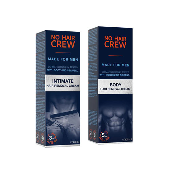 Picture of No Hair Crew | Intimate & Body Male Hair Removal Cream Bundle | Painless, Flawless, Soothing Depilatory for Manscaping Unwanted Coarse Male Hair