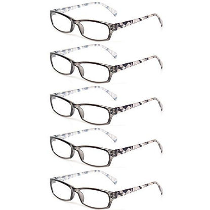 Picture of Kerecsen 5 Pairs Fashion Ladies Reading Glasses Spring Hinge Pattern Design Readers, 5 Pack Gray, Medium