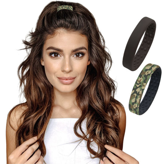 Picture of PONY-O 2 Pack 1 Camo, 1 Dark Brown Original Patented Hair Accessory, Ponytail Holder, Hair Tie alternative - Small