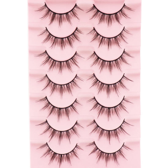 Picture of Veleasha Manga Lashes 7 Pairs Natural Look Fluffy False Eyelashes That Look Like Individual Clusters Soft Wispy Lashes Faux Mink Lashes Pack (6D75)