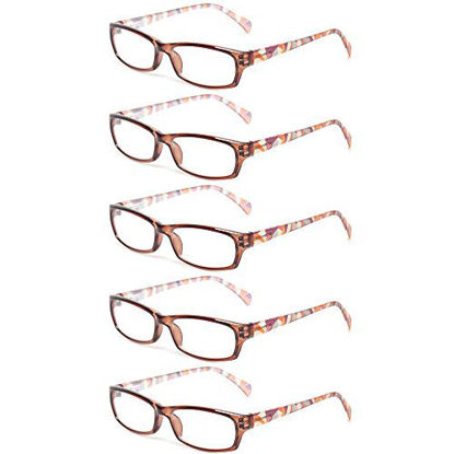 Picture of Reading Glasses 5 Pairs Fashion Ladies Readers Spring Hinge with Pattern Print Eyeglasses for Women (5 Pack Purple, 3.5)