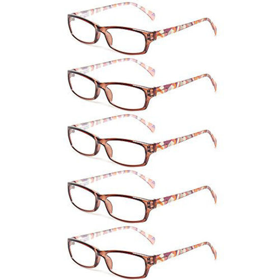 Picture of Reading Glasses 5 Pairs Fashion Ladies Readers Spring Hinge with Pattern Print Eyeglasses for Women (5 Pack Purple, 3.5)