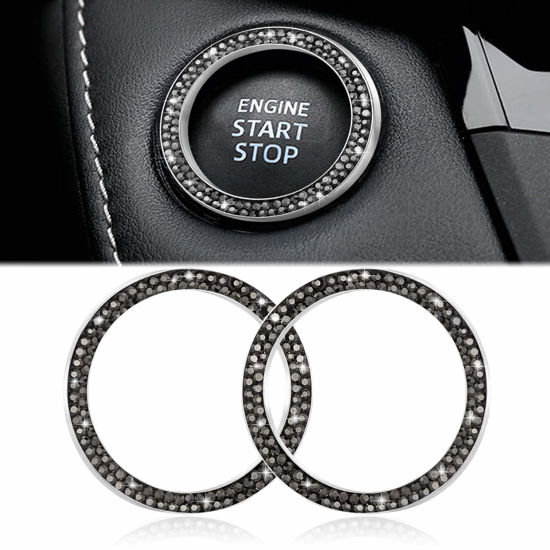 Picture of WINKA Car Engine Start Stop Accessories for Car Interior Decoration Silver 2pcs Rhinestone Ring Sticker