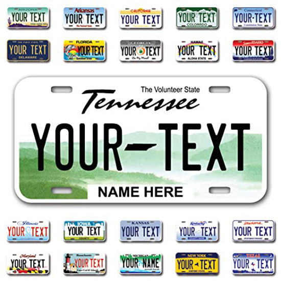 Picture of InkMyPlate Personalized Tennessee Car License Plate | Choose from All 50 Sates | 6x12 Inch | Custom Tennessee Plate for Front of Car | Personalized Custom Car Tags | Made in USA .040 Aluminum