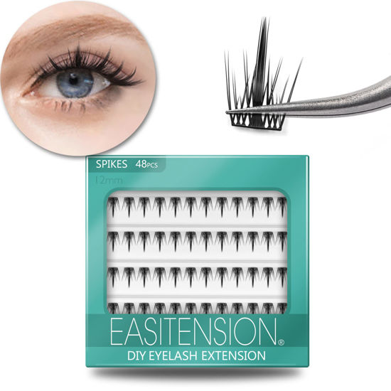 Picture of DIY Eyelash Extension, 3D Effect Glue Bonded Band Individual Lash 48 Clusters Volume Lashes Set, Home Eyelash Extension, C curl Lashes Pack 12MM-Spikes-48 Clusters