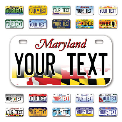 Picture of InkMyPlate Personalized Maryland Mini License Plate | Choose from 50 States | Bike 6x3 in | Custom License Plate for Kids Power Wheels | Golf Cart, Motorcycle, Moped, Wagons, ATV | Aluminum