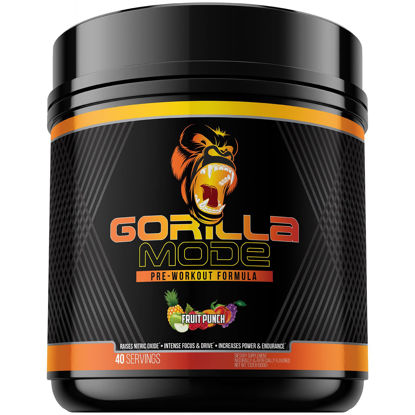 Picture of Gorilla Mode Pre Workout - Massive Pumps · Laser Focus · Energy · Power - L-Citrulline, Creatine, GlycerPump™, L-Tyrosine, Agmatine, Kanna, N-Phenethyl Dimethylamine Citrate - 600 Grams (Fruit Punch)