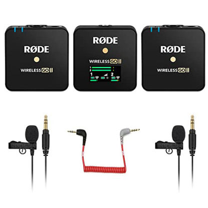 Picture of Rode Wireless GO II Dual Compact Digital Wireless Microphone System with 2X Rode Lavalier GO Omnidirectional Condenser Microphone, Rode SC7 TRRS Cable and StreamEye Polishing Cloth