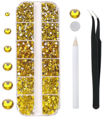 Picture of 3792 Pieces Flatback Rhinestones for Crafts,Nail Gems Gemstones Crystals Jewels,Craft Glass Diamonds Stones Bling Rhinestone with Tweezers and Picking Pen(SS6~SS20 Yellow)