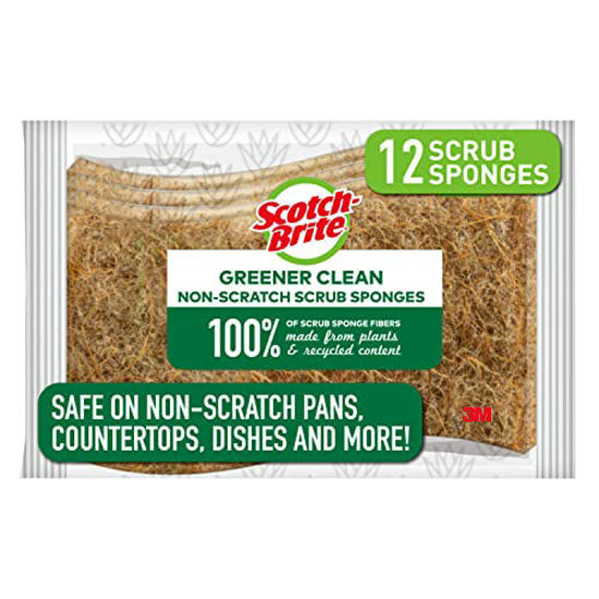 Picture of Scotch-Brite Greener Clean Non-Scratch Scrub Sponges, For Washing Dishes and Cleaning Kitchen, 12 Scrub Sponges