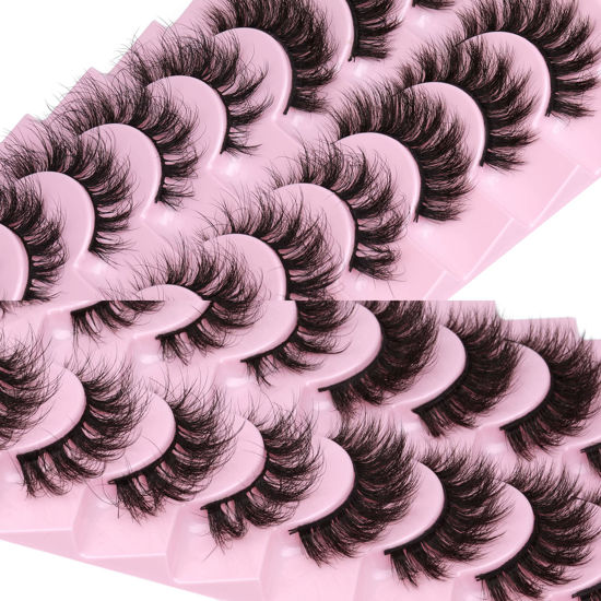 Picture of wiwoseo False Eyelashes Natural Volumn Fluffy Faux Mink Lashes Natural Wispy Fluffy Lashes 15MM 17MM 3D Effect Fake Eyelashes Dramatic 10 Pairs