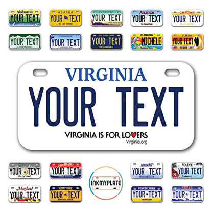 Picture of InkMyPlate Personalized Virginia Mini License Plate | Choose from 50 States | Bike 6x3 inch | Custom License Plate for Kids Power 6inchX3inch